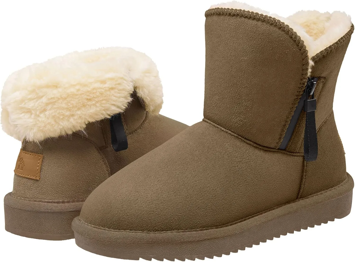 CAMEL CROWN Women's Foldable Snow Boots Warm Fur Winter Boots Mid-Calf Zipper House Slippers Boots Classic Mini Short Boots for Outdoor