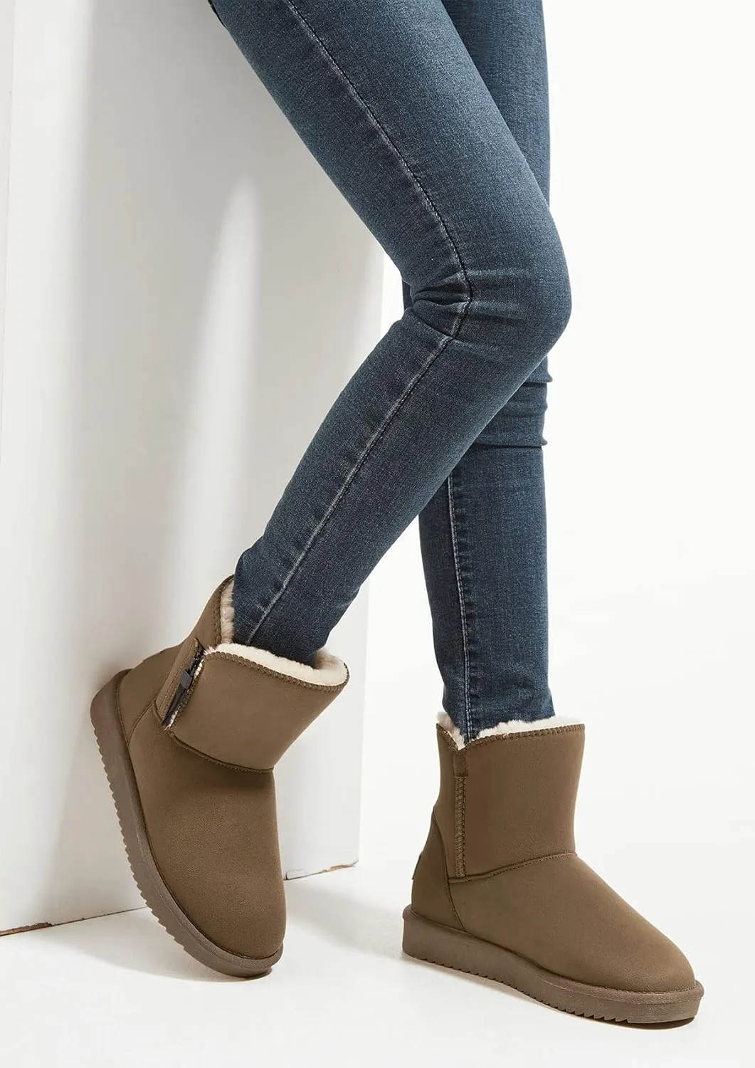 CAMEL CROWN Women's Foldable Snow Boots Warm Fur Winter Boots Mid-Calf Zipper House Slippers Boots Classic Mini Short Boots for Outdoor