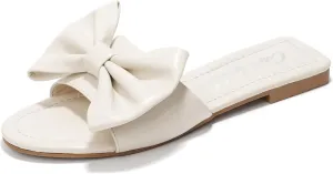 Cape Robbin Women's Flat Sandals - Slip-On Mules with Bow Decoration (Dane)