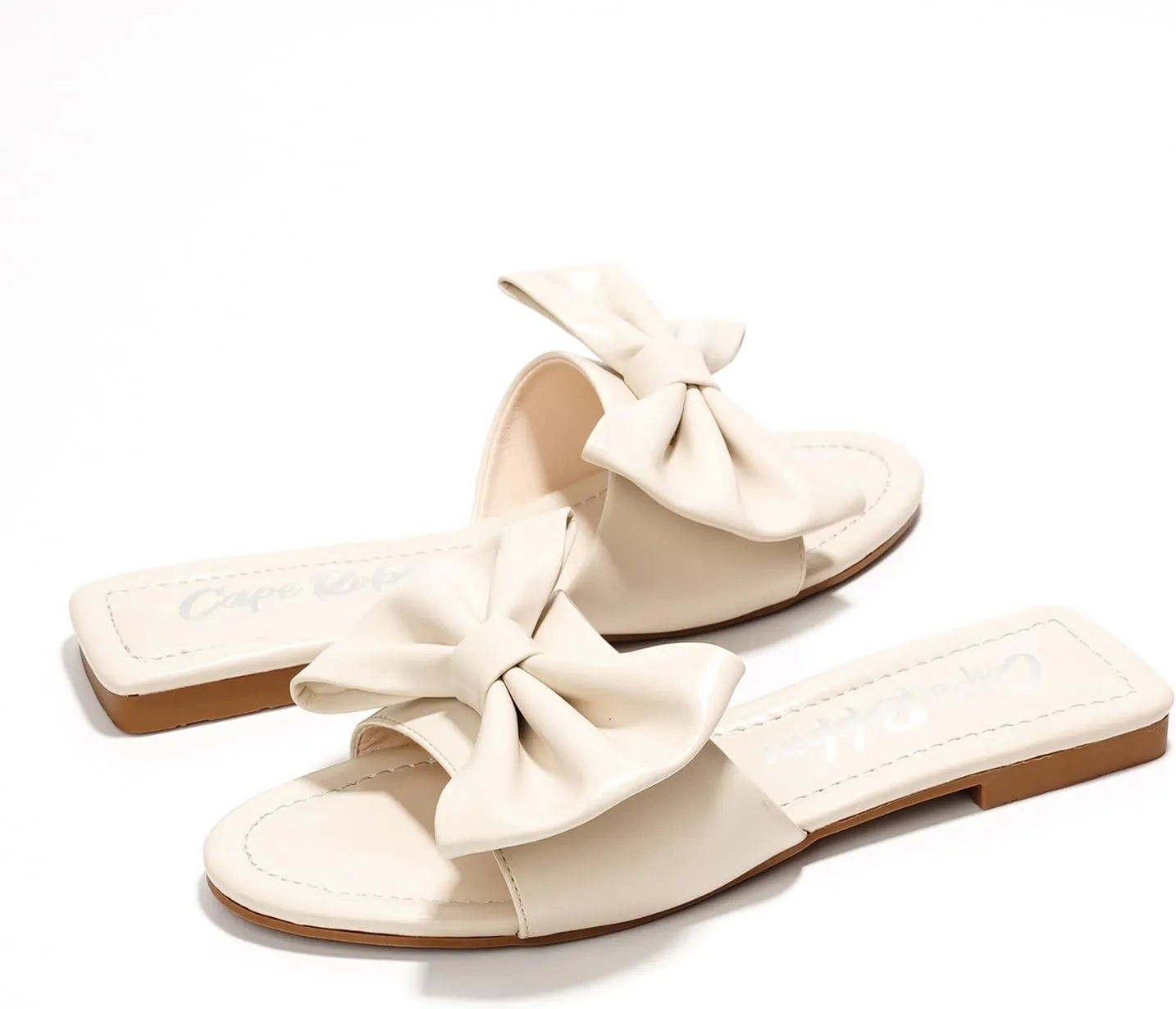 Cape Robbin Women's Flat Sandals - Slip-On Mules with Bow Decoration (Dane)