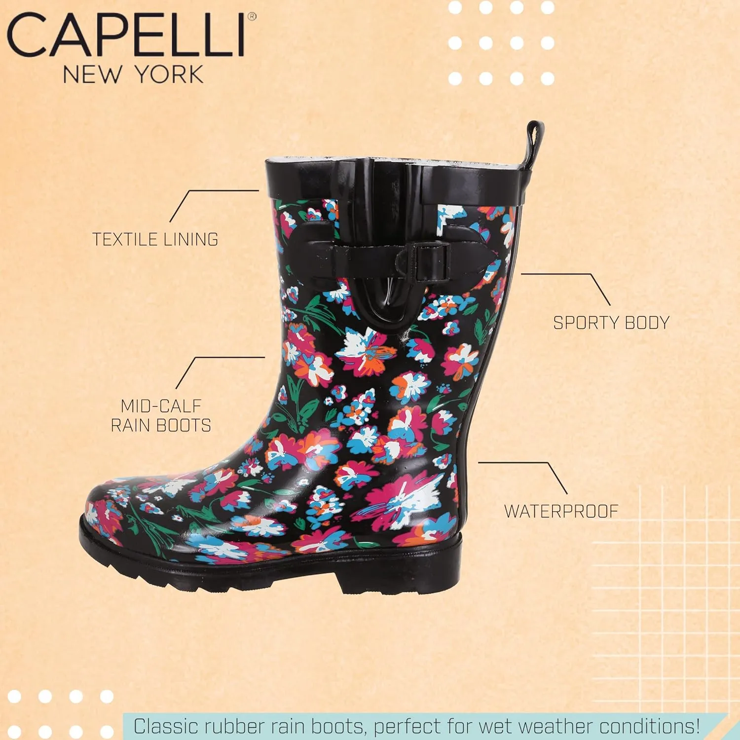 Capelli New York Ladies Mid-Calf Cozy Lined Rain Boots