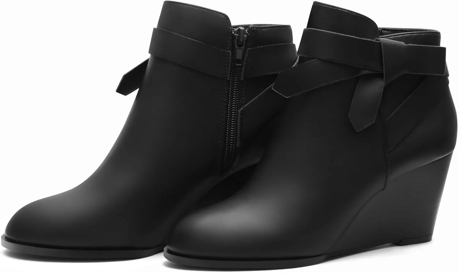 Carcuume Ankle Boots for Women,Ankle Tie Knot,Side Zipper,Round Toe,Chunky Heels,Boots for Women