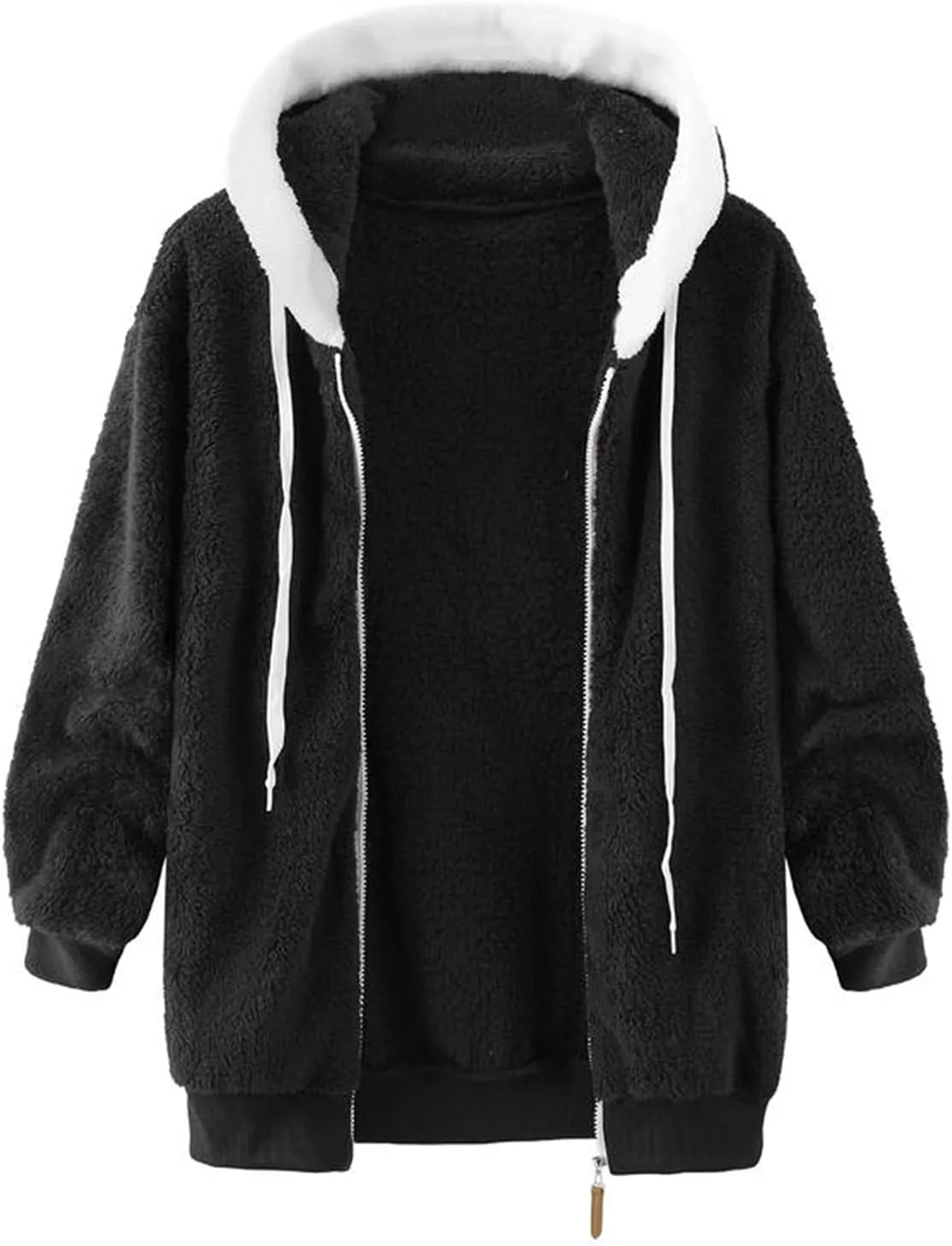 Casual Full Zip Sherpa Hoodies for Women Fleece Warm Soft Oversized Sweatshirts Drawstring Long Sleeve Winter Jackets