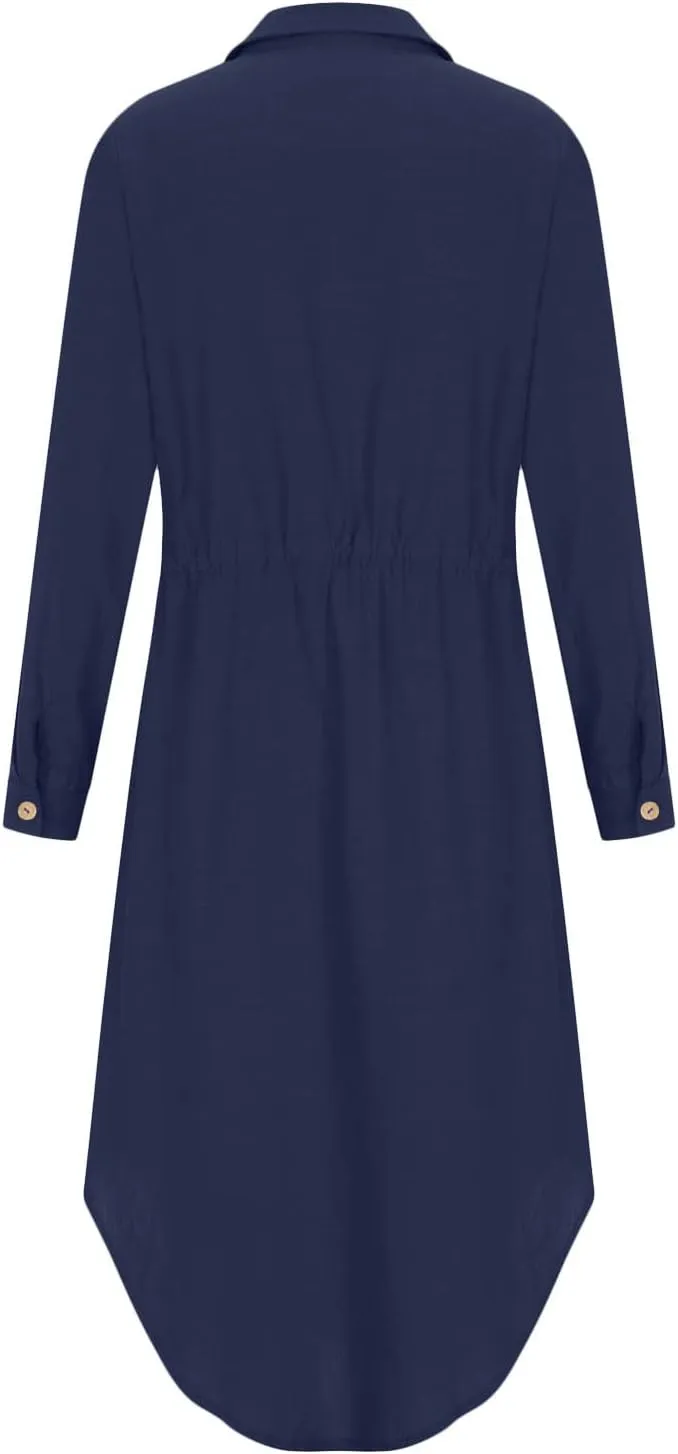 Ceboyel Linen Shirt Dresses for Women Button Down Drawstring Causal Dress Plain Long Maxi Dresses Trendy Ladies Outfits 2023