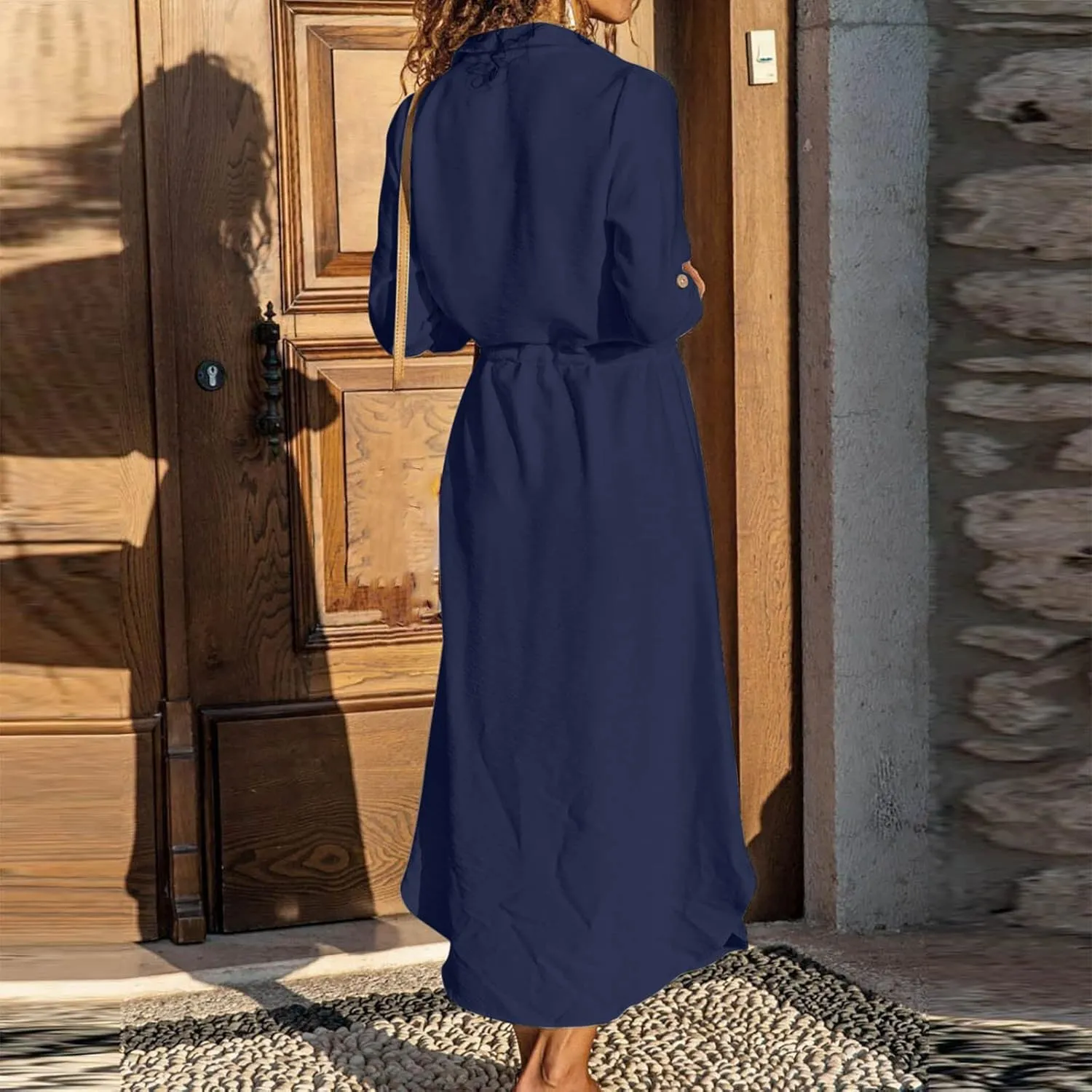 Ceboyel Linen Shirt Dresses for Women Button Down Drawstring Causal Dress Plain Long Maxi Dresses Trendy Ladies Outfits 2023