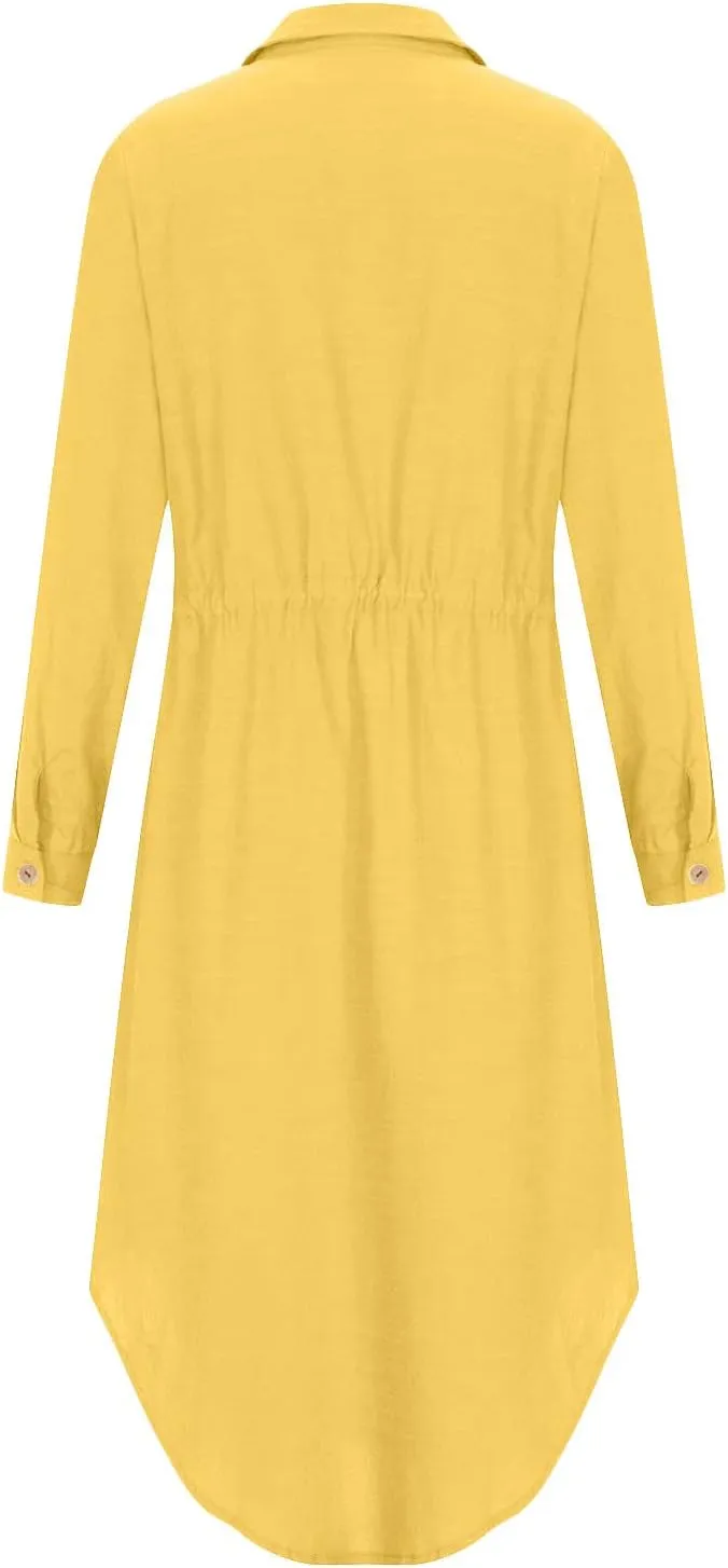 Ceboyel Linen Shirt Dresses for Women Button Down Drawstring Causal Dress Plain Long Maxi Dresses Trendy Ladies Outfits 2023