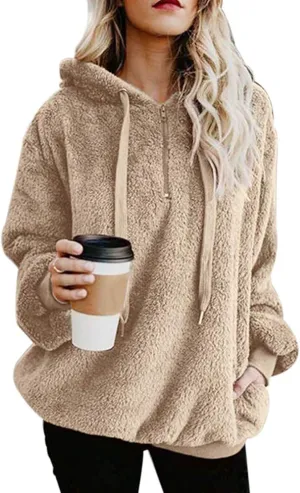 Century Star Womens Fuzzy Hoodies Pullover Sport Hoodie Cozy Oversized Pockets Hooded Sweatshirt Athletic Fleece Hoodies