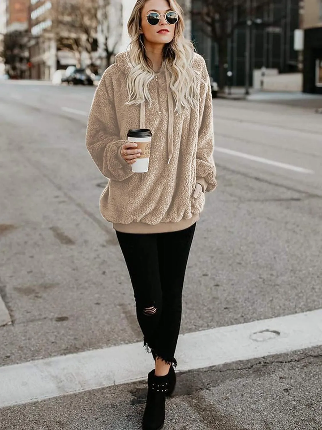 Century Star Womens Fuzzy Hoodies Pullover Sport Hoodie Cozy Oversized Pockets Hooded Sweatshirt Athletic Fleece Hoodies