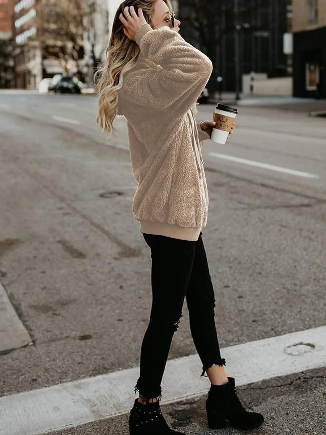 Century Star Womens Fuzzy Hoodies Pullover Sport Hoodie Cozy Oversized Pockets Hooded Sweatshirt Athletic Fleece Hoodies