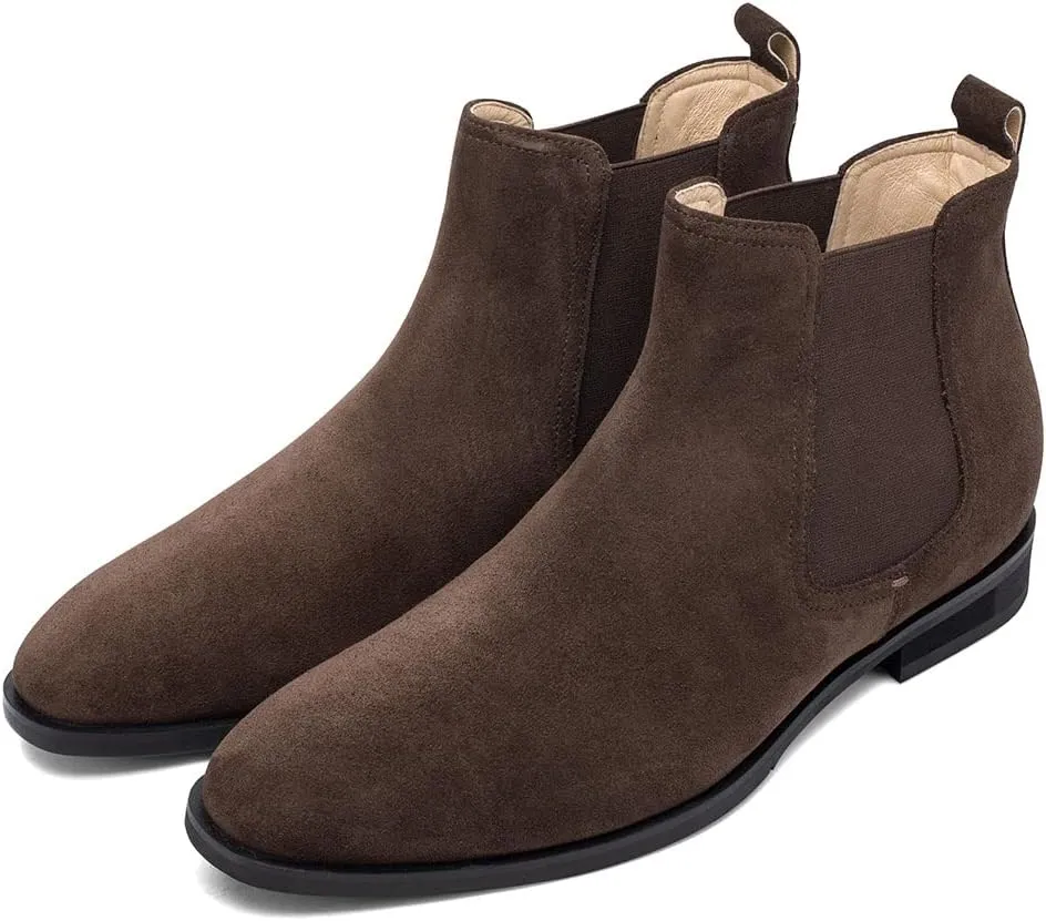 CHAMARIPA Men's Invisible Height Increasing Shoes - Leather Elevator Chelsea Shoes for Man,2-3 inches Taller.