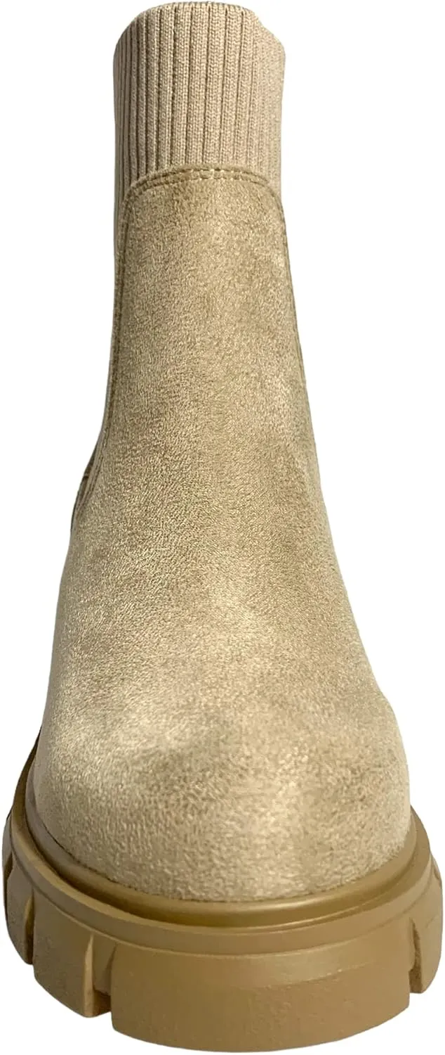 Chariot & Co: Rita - Womens Platform Ankle Boots Elastic Chunky Block Heel Chelsea Booties Lug Sole Combat Shoes