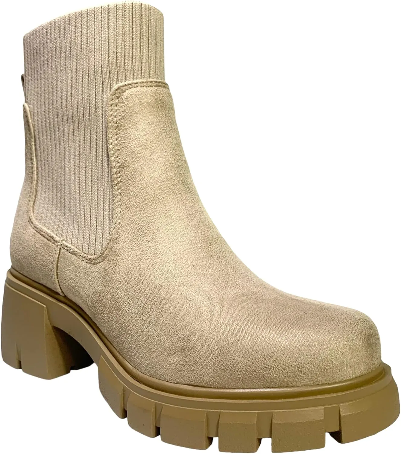 Chariot & Co: Rita - Womens Platform Ankle Boots Elastic Chunky Block Heel Chelsea Booties Lug Sole Combat Shoes