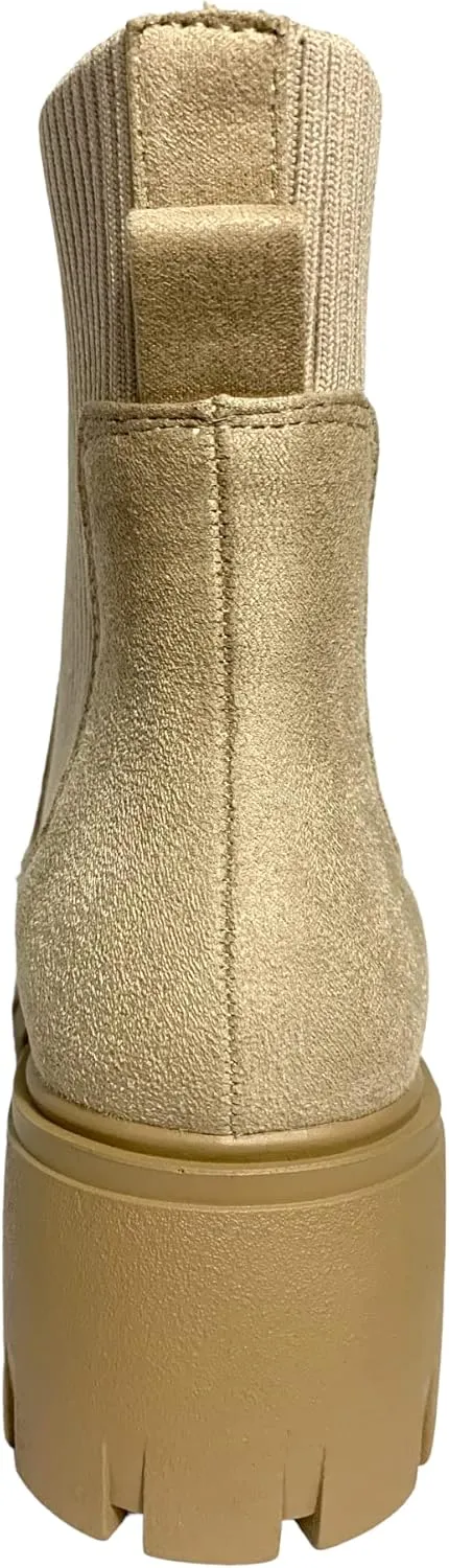 Chariot & Co: Rita - Womens Platform Ankle Boots Elastic Chunky Block Heel Chelsea Booties Lug Sole Combat Shoes