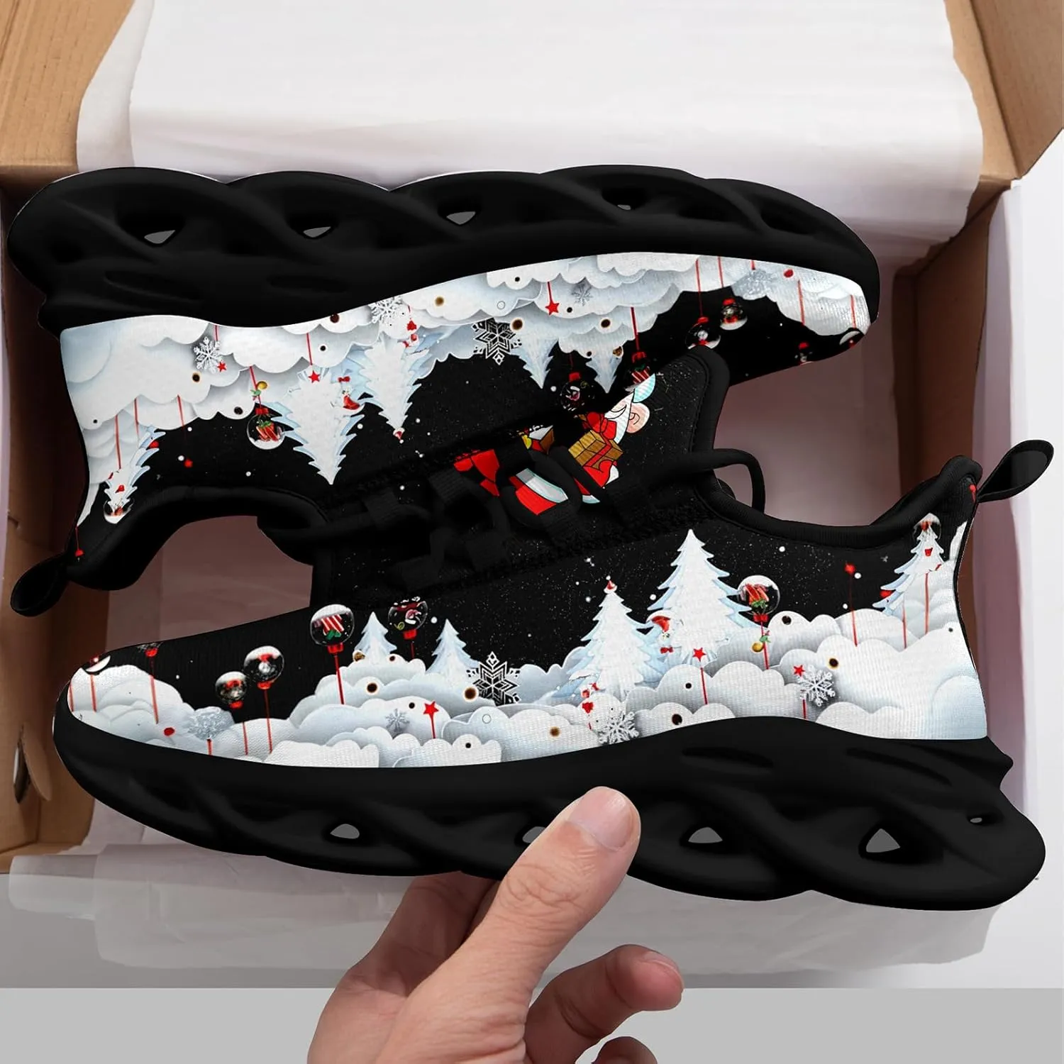 Christmas Running Shoes for Men Women – Holiday Festive Design, Comfortable Lightweight Tennis Shoes Mesh Walking Sneaker