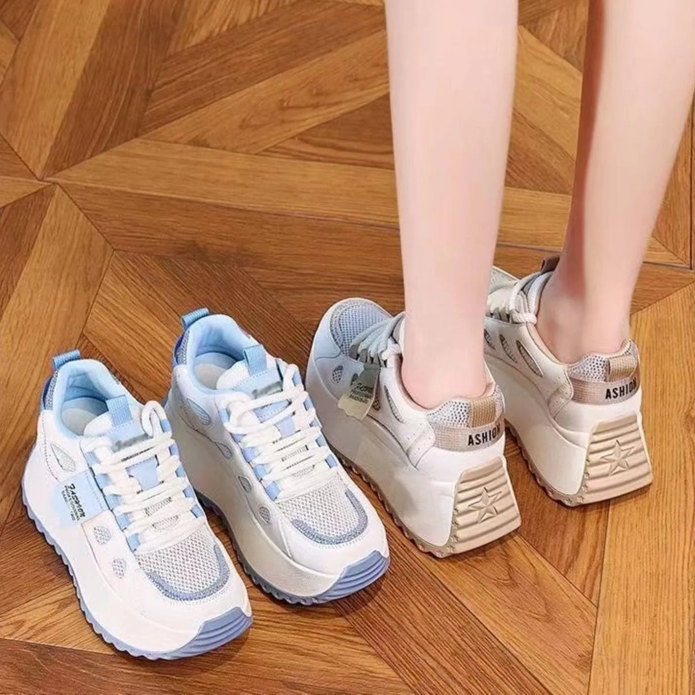 Chunky Sneakers for Women & Girls 6cm Height Increase Summer Breathable Anti-Slip Walking Shoes - Lightweight & Comfortable
