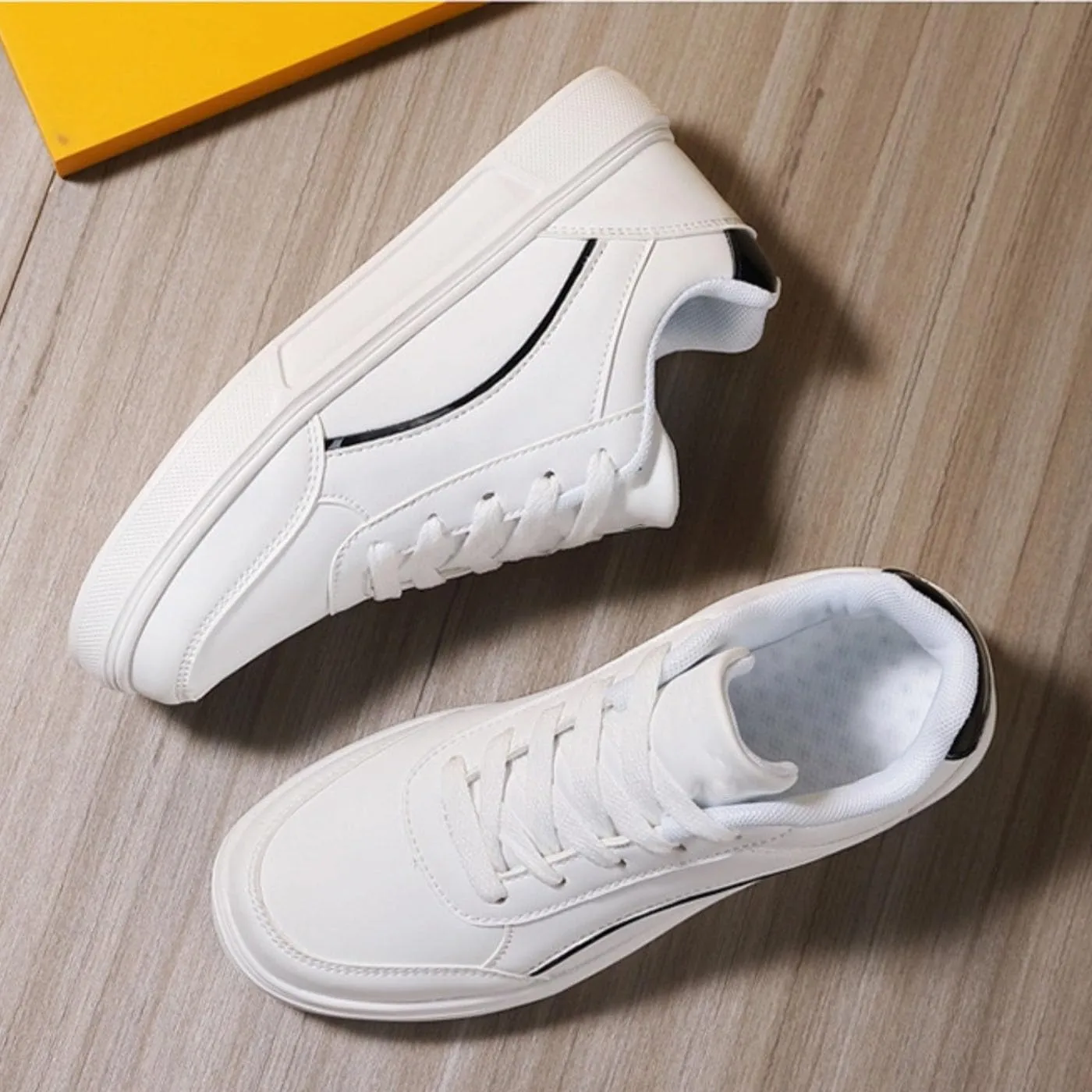 Chunky Sneakers for Women & Girls Anti-Slip White Walking Shoes Leather Lace-Up Skateboard Shoes