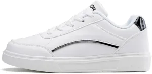 Chunky Sneakers for Women & Girls Anti-Slip White Walking Shoes Leather Lace-Up Skateboard Shoes