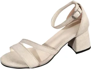 Classic Block Heel Sandals for Women Ankle Strap Heeled Sandal Sandales Open Toe Low Chunky Heel Dress Pumps Shoes