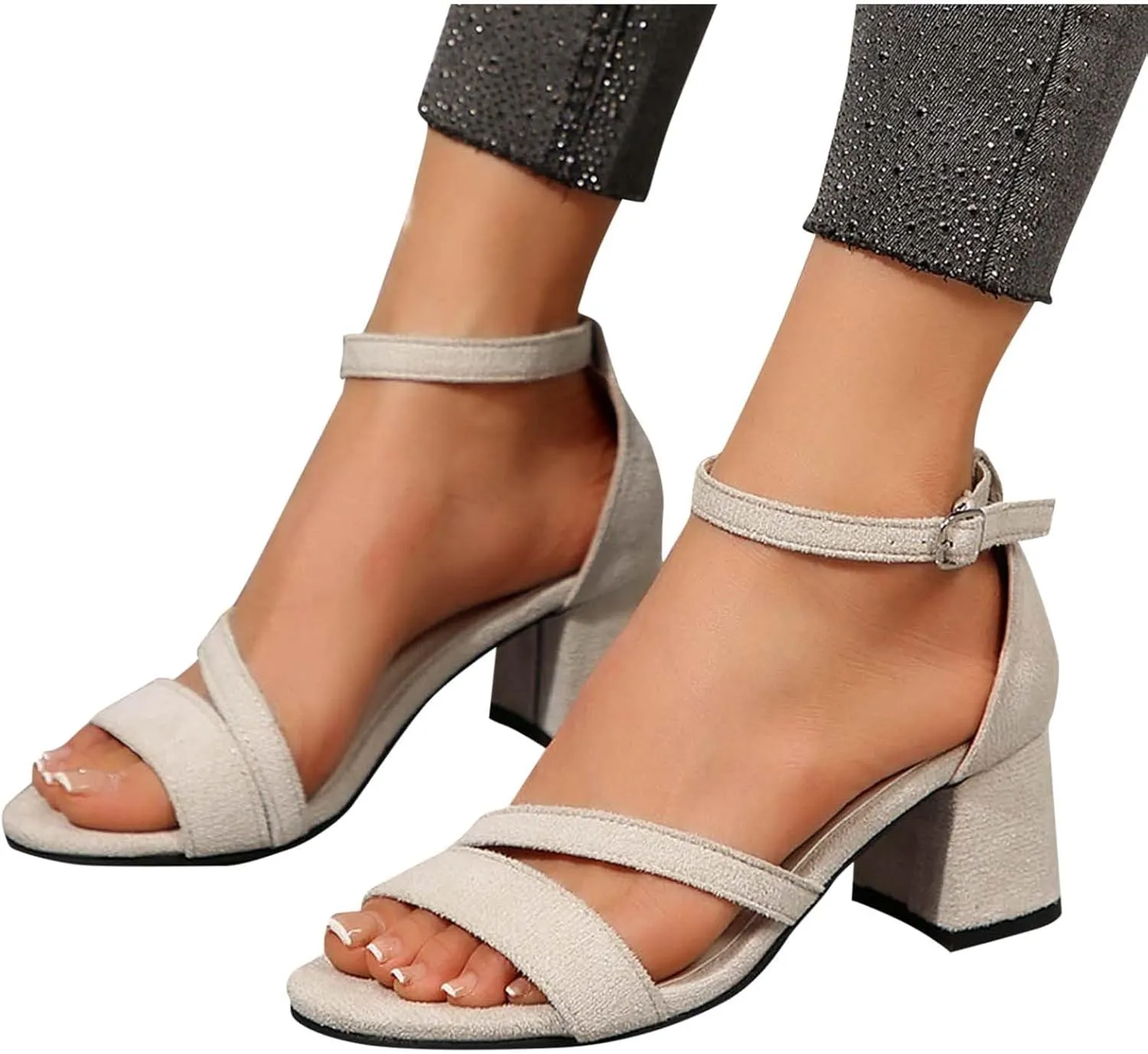 Classic Block Heel Sandals for Women Ankle Strap Heeled Sandal Sandales Open Toe Low Chunky Heel Dress Pumps Shoes