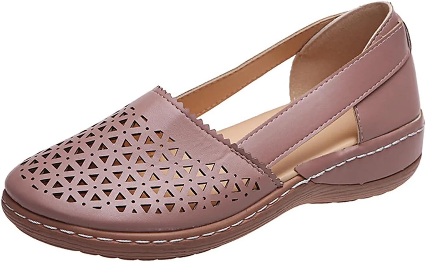 Closed Toe Sandals Women Hollow Casual Flats Orthotic Wedge Dressy Comfortable Shoes Beach Outdoor Walking Slippers