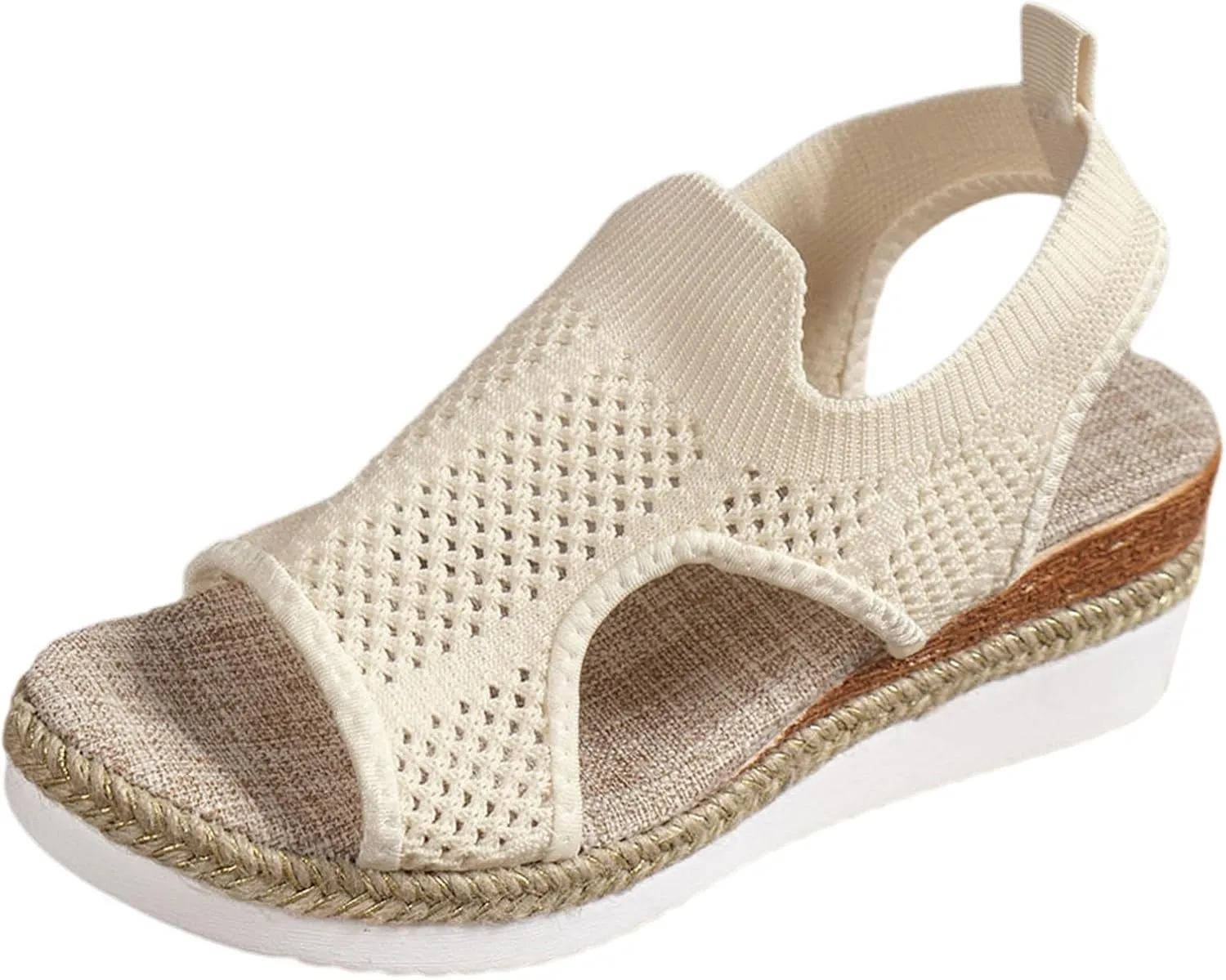 Closed Toe Sandals Women Summer Casual Hollow Strappy Flat Buckle Strap Comfort Insoles Stylish Jute Wrapped Bottom Design Wedge Platform Arch Support Linen Ankle Comfortable Breathable Beach