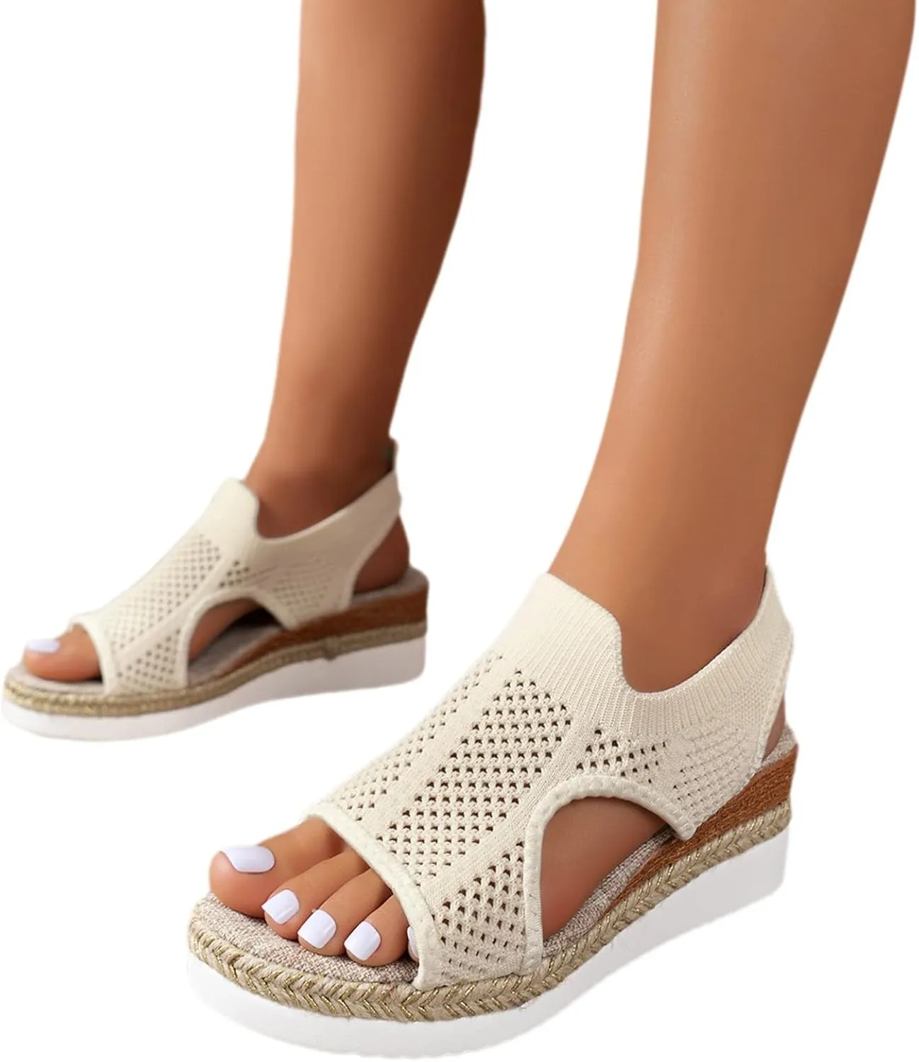 Closed Toe Sandals Women Summer Casual Hollow Strappy Flat Buckle Strap Comfort Insoles Stylish Jute Wrapped Bottom Design Wedge Platform Arch Support Linen Ankle Comfortable Breathable Beach