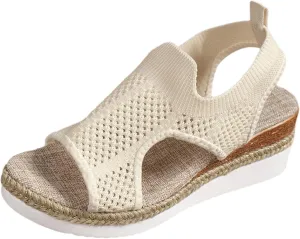 Closed Toe Sandals Women Summer Casual Hollow Strappy Flat Buckle Strap Comfort Insoles Stylish Jute Wrapped Bottom Design Wedge Platform Arch Support Linen Ankle Comfortable Breathable Beach