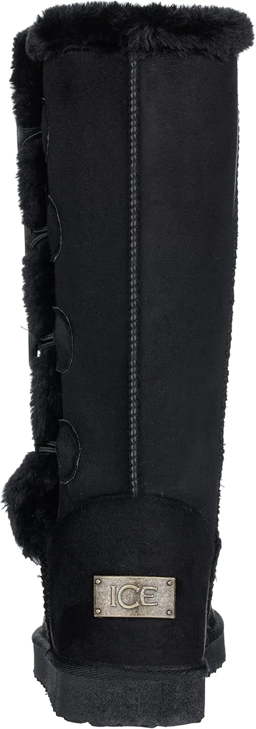 CLOVERLAY Women's Four Button Faux Fur Lined Shearling Mid Calf Winter Boots
