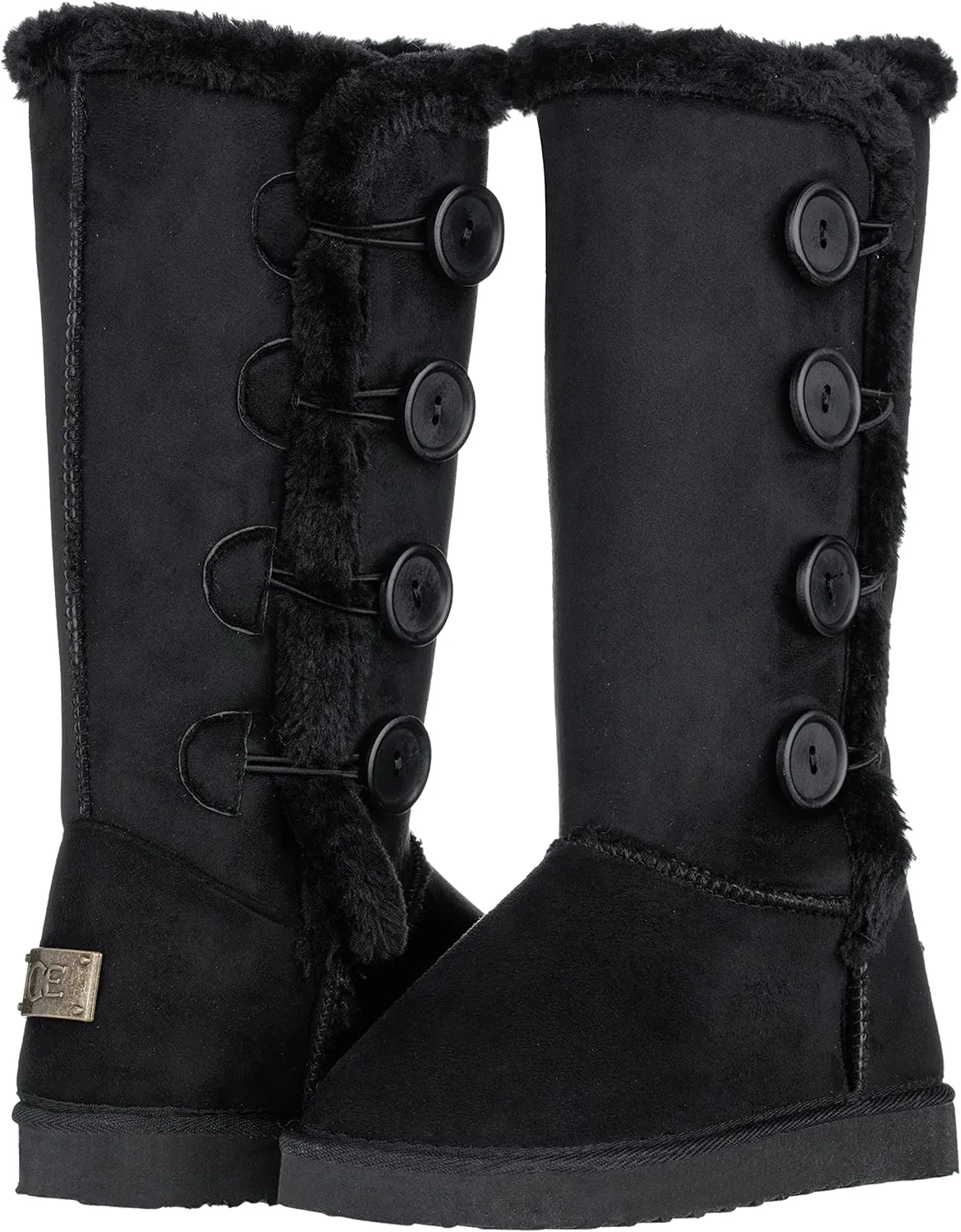 CLOVERLAY Women's Four Button Faux Fur Lined Shearling Mid Calf Winter Boots