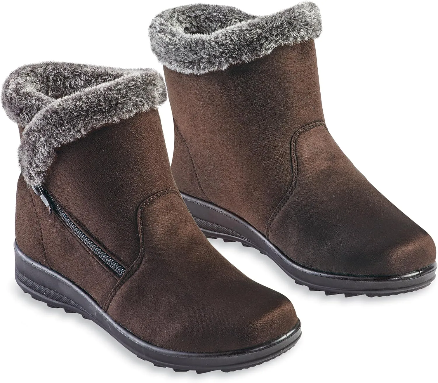 Collections Etc Plush Faux Fur Lined Water Resistant Faux Suede Boots