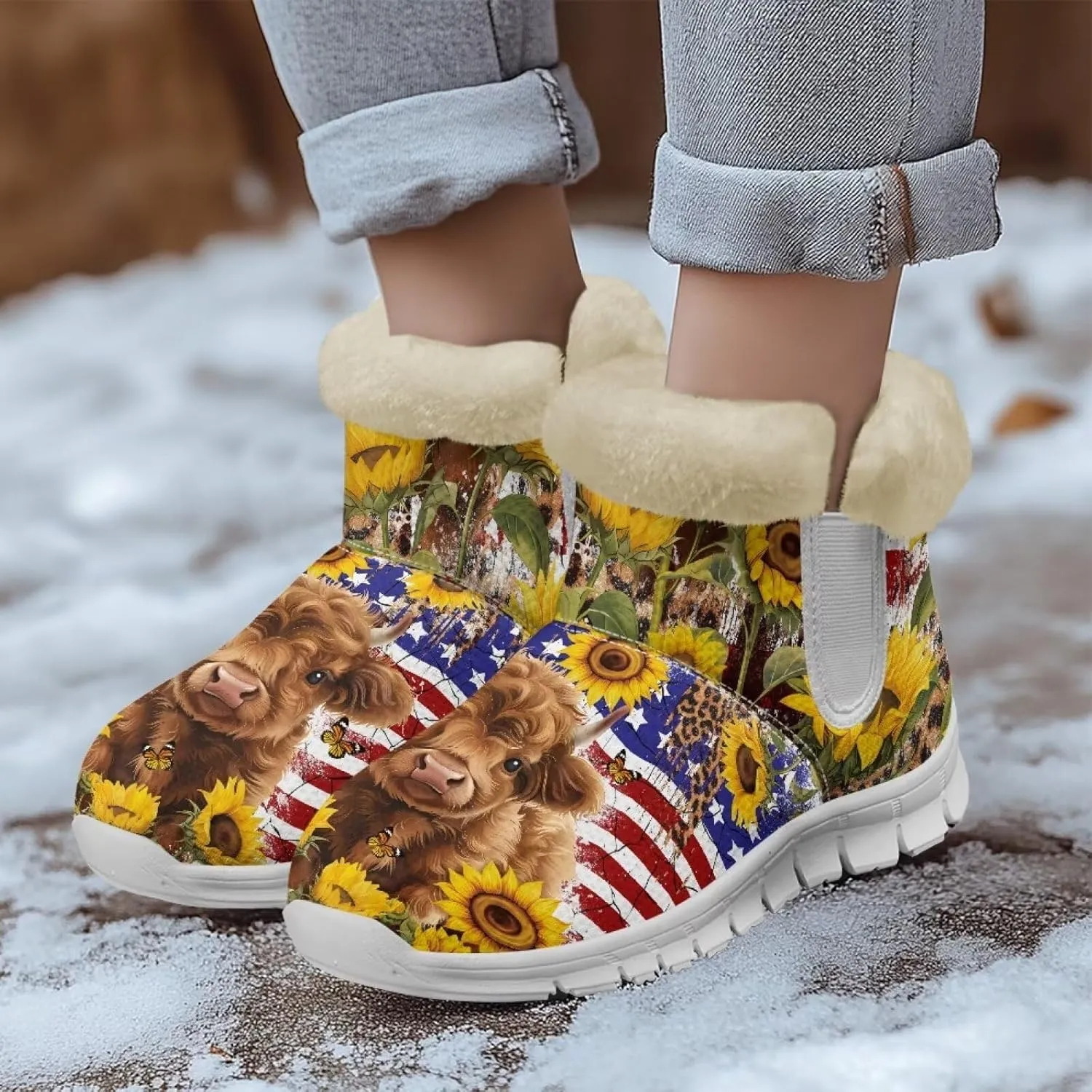 Coloranimal Womens Booties Winter Boots Womens Fuzzy Boots Winter Shoes Warm Fur Lined Snow Boots Ankle Boots Anti Skid Walking Boots