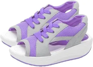 Contrast Paneled Cutout Lace-up Muffin Sandals for Women Open Toe Summer Slip On Causal Platform Wedges Sandal Fishmouth Sends Rocking Shoes Walking Ortho Supportive with Tie Straps Slippers
