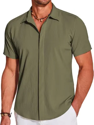 COOFANDY Men's Casual Short Sleeve Button Down Summer Beach Shirt Lightweight Textured Wrinkle Free Stretch Shirts