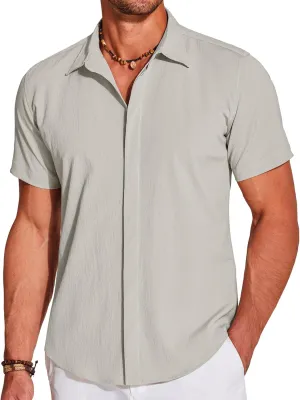 COOFANDY Men's Casual Short Sleeve Button Down Summer Beach Shirt Lightweight Textured Wrinkle Free Stretch Shirts