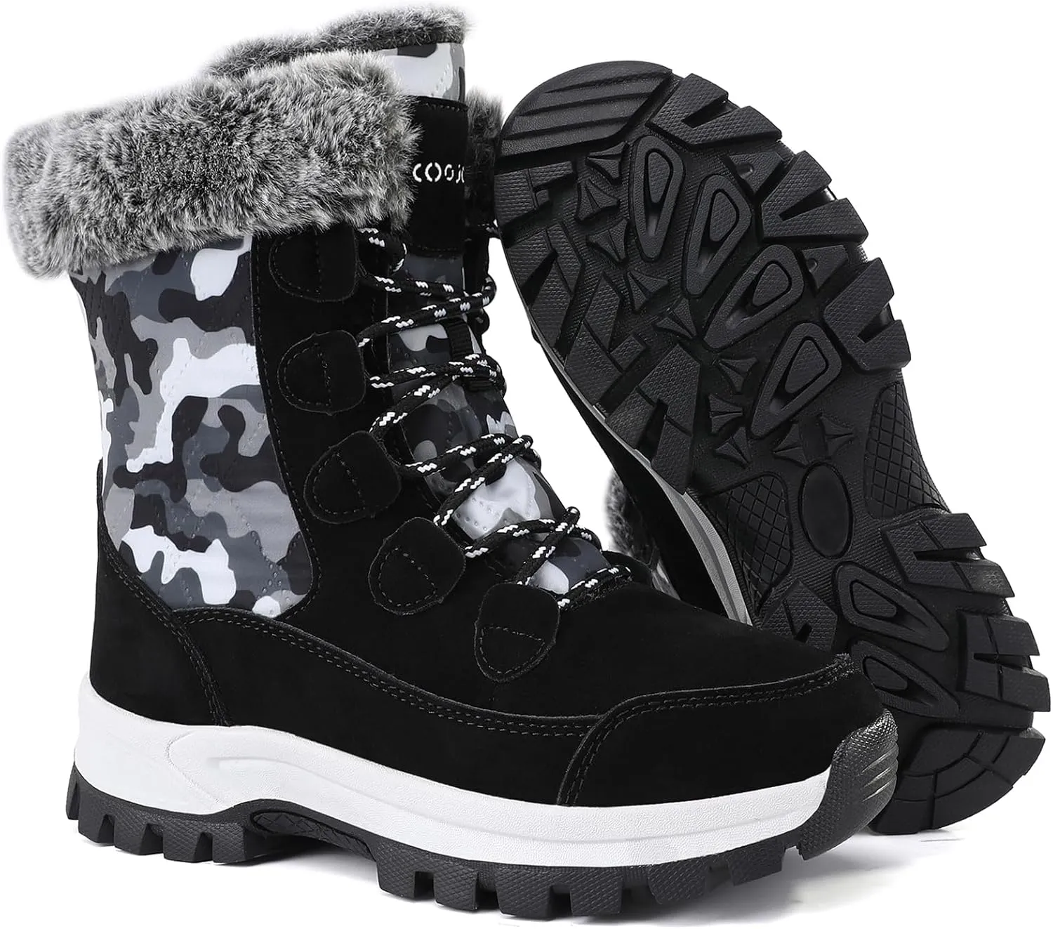 COOJOY Womens Winter Snow Boots Waterproof Shoes Walking Comfortable Hiking Tennis Booties Furry Mid Calf Warm Lightweight