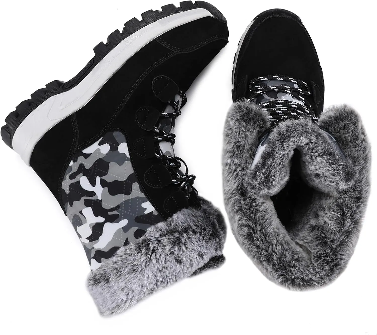 COOJOY Womens Winter Snow Boots Waterproof Shoes Walking Comfortable Hiking Tennis Booties Furry Mid Calf Warm Lightweight