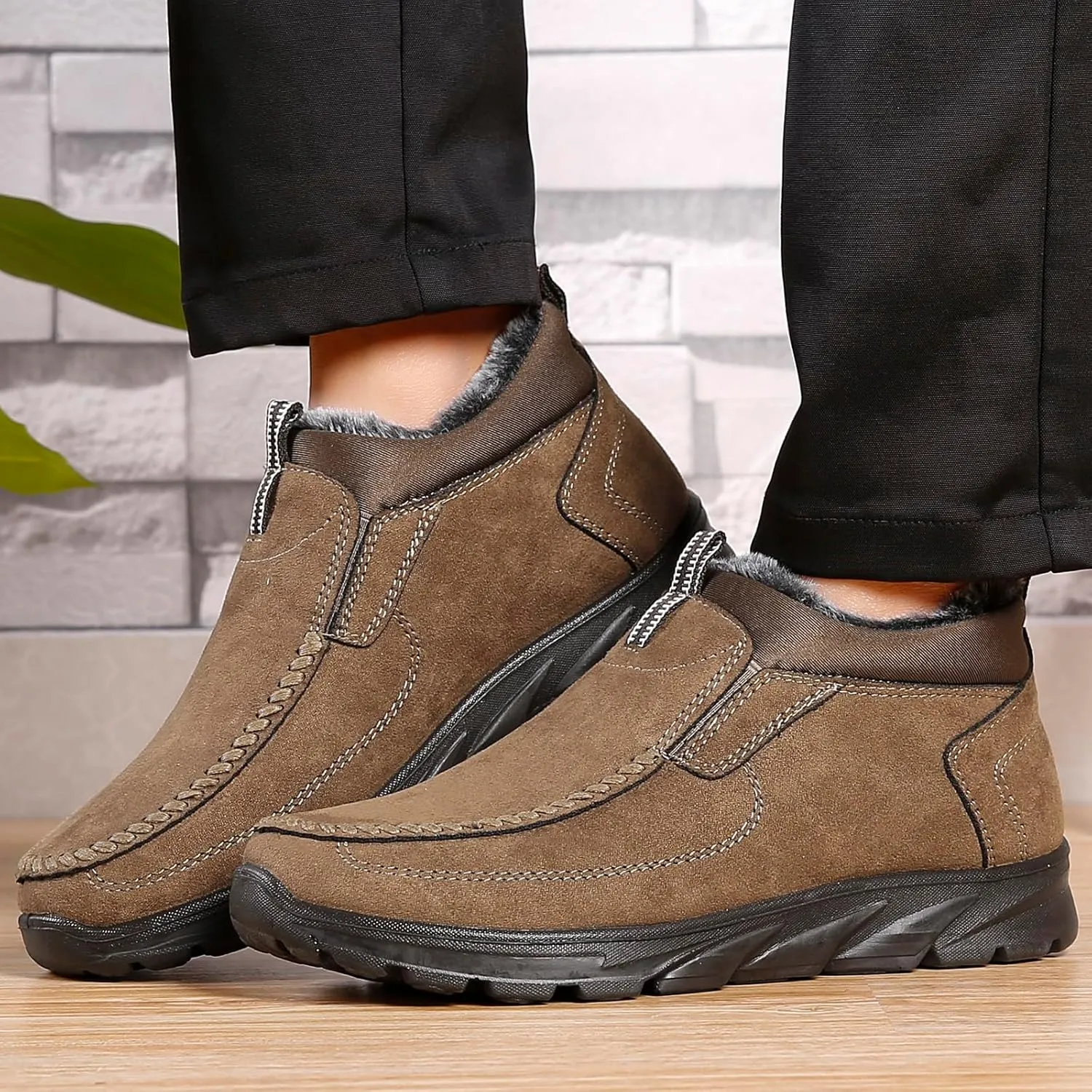 COSIDRAM Men Shoes Winter Snow Boots Cotton-padded Slip on Casual Warm Walking Sneakers House Shoes