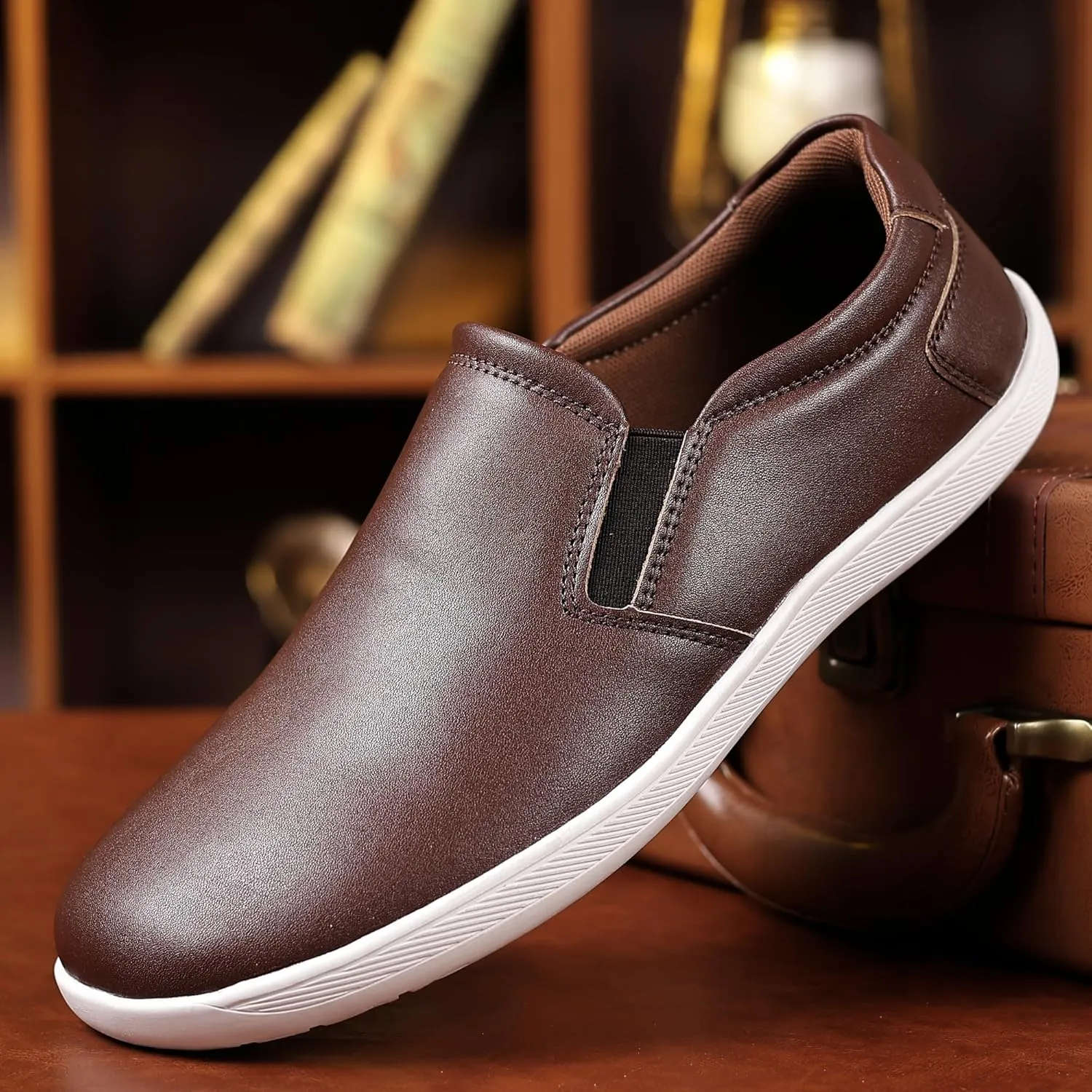 COSIDRAM Men's Casual Loafers Comfort Wide Toe Soft Daily Walking Sneakers Classic Slip On Shoes