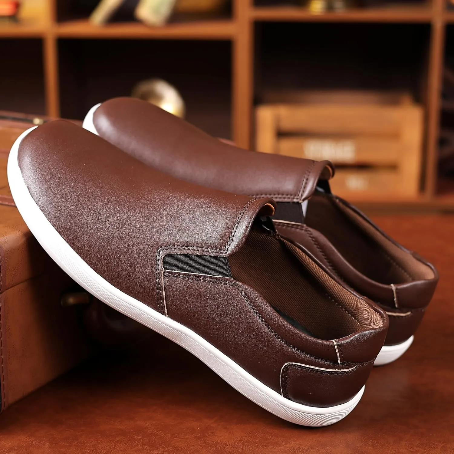 COSIDRAM Men's Casual Loafers Comfort Wide Toe Soft Daily Walking Sneakers Classic Slip On Shoes