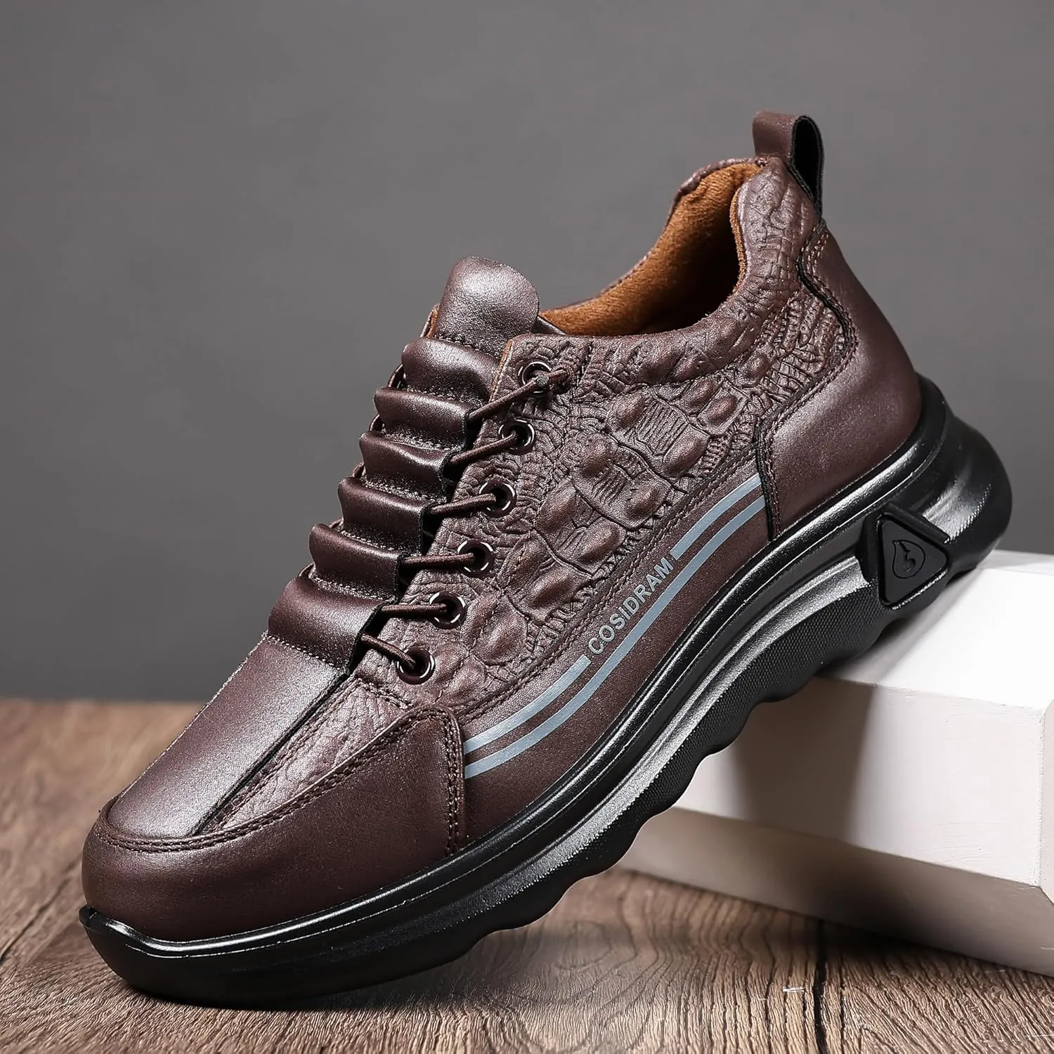 COSIDRAM Men's Casual Shoes Stylish Embossed Crocodile Print Sneakers Soft Walking Loafers