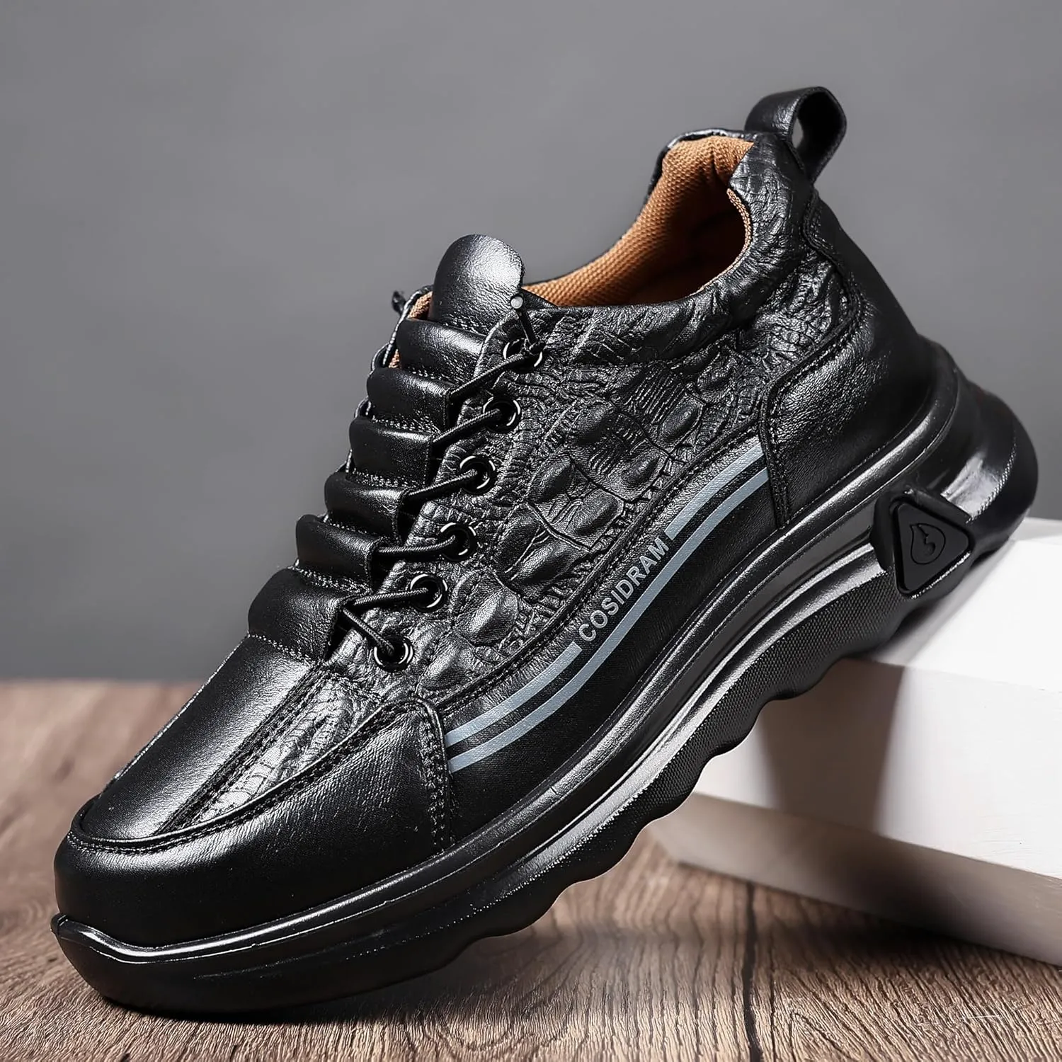 COSIDRAM Men's Casual Shoes Stylish Embossed Crocodile Print Sneakers Soft Walking Loafers