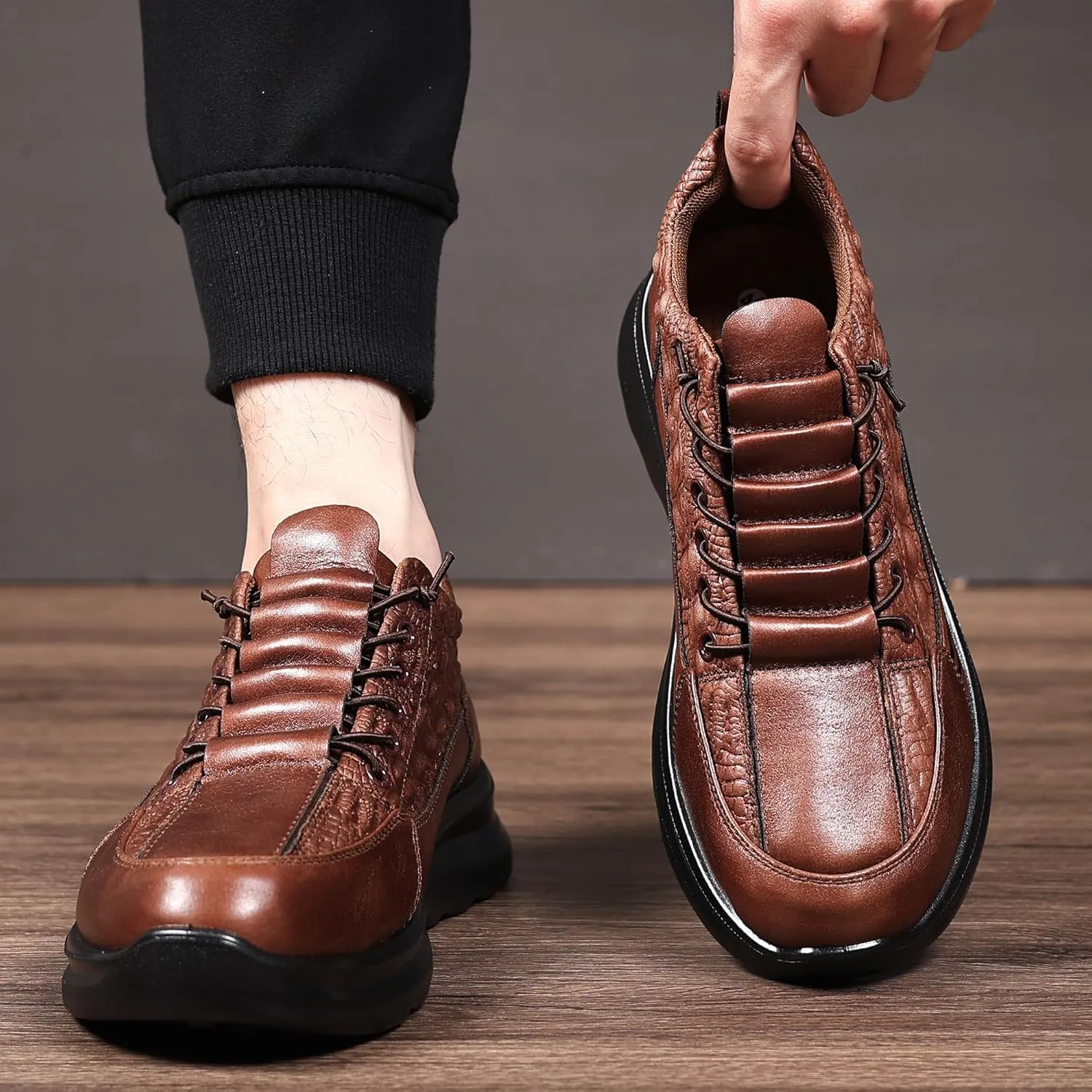 COSIDRAM Men's Casual Shoes Stylish Embossed Crocodile Print Sneakers Soft Walking Loafers