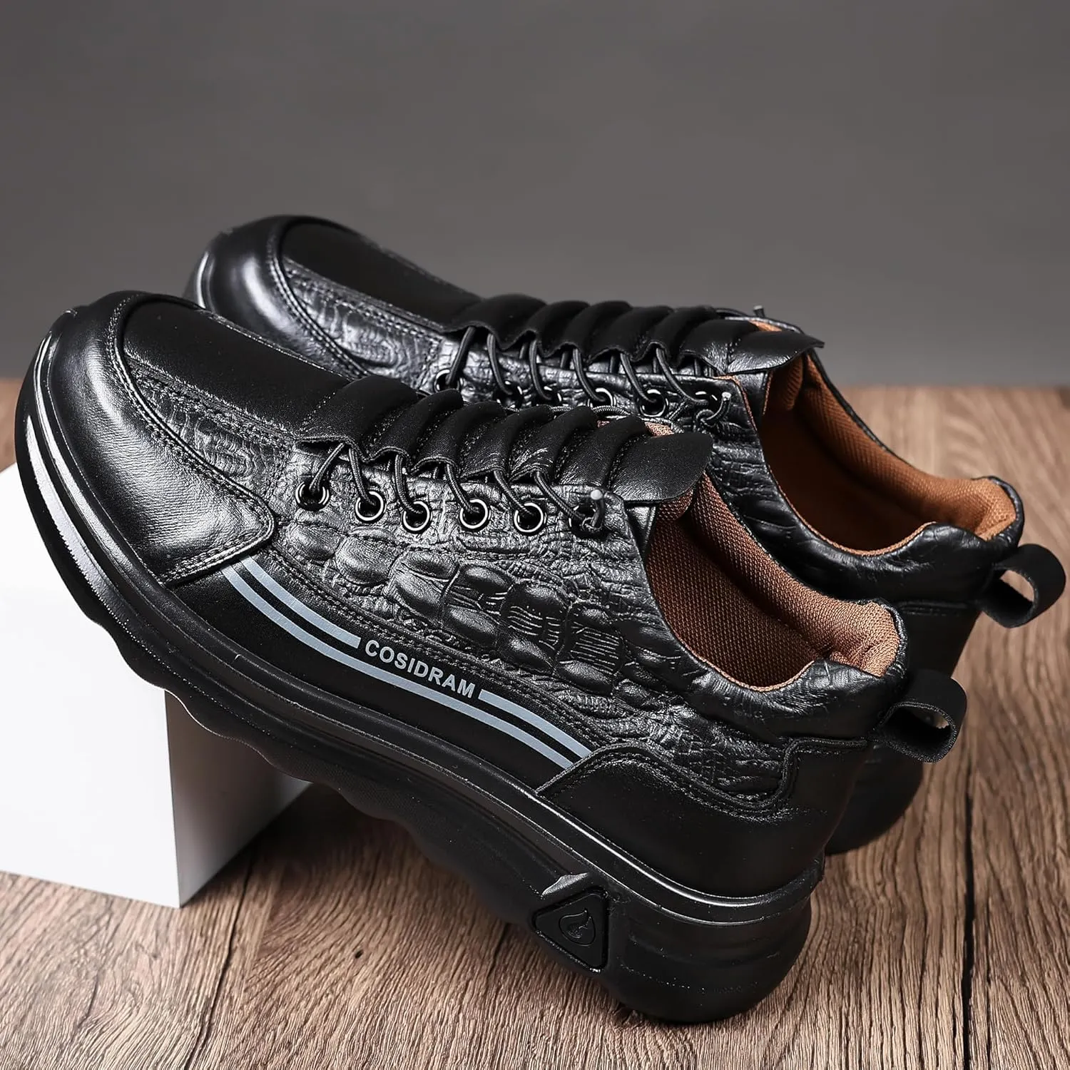 COSIDRAM Men's Casual Shoes Stylish Embossed Crocodile Print Sneakers Soft Walking Loafers