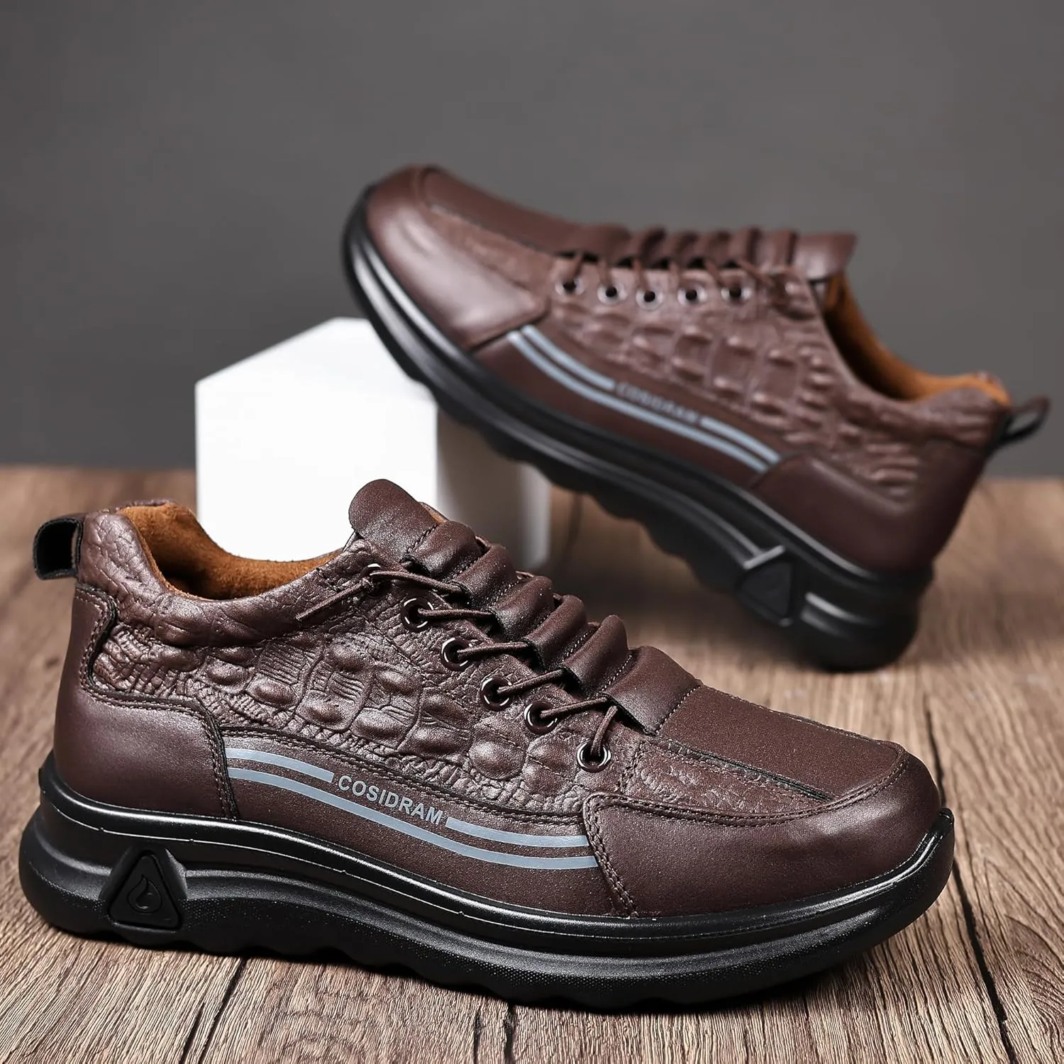 COSIDRAM Men's Casual Shoes Stylish Embossed Crocodile Print Sneakers Soft Walking Loafers