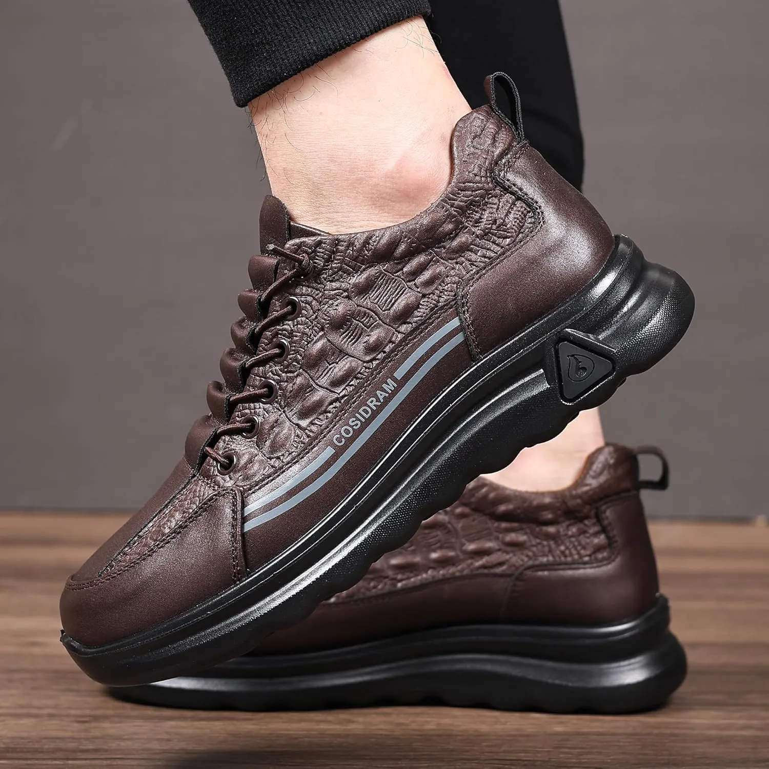 COSIDRAM Men's Casual Shoes Stylish Embossed Crocodile Print Sneakers Soft Walking Loafers