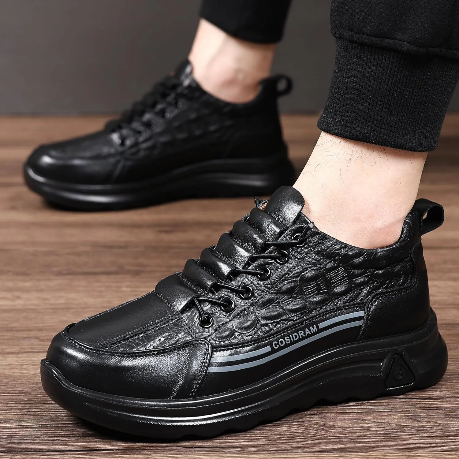 COSIDRAM Men's Casual Shoes Stylish Embossed Crocodile Print Sneakers Soft Walking Loafers