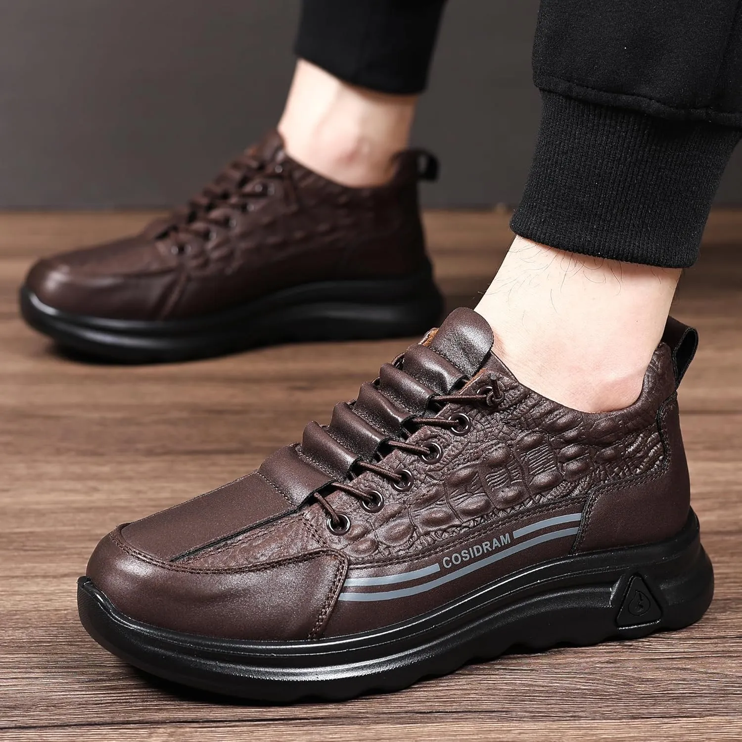 COSIDRAM Men's Casual Shoes Stylish Embossed Crocodile Print Sneakers Soft Walking Loafers