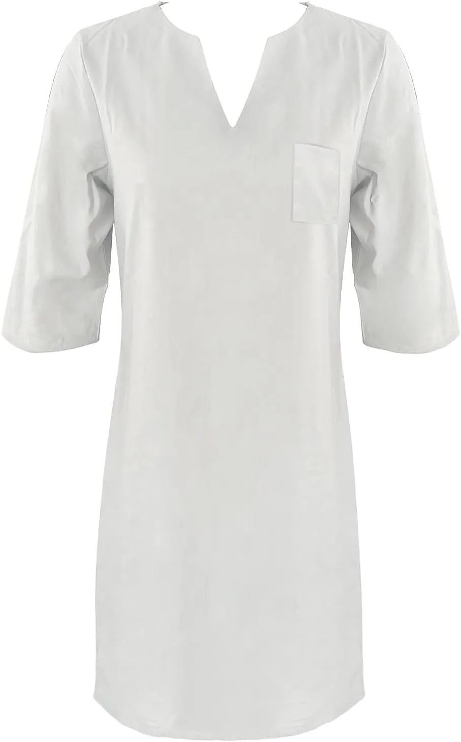 Cotton Linen Dress for Women Spring Summer Casual Elegant V Neck 3/4 Sleeve Midi Plain Beach Knee Length Shirt Dress