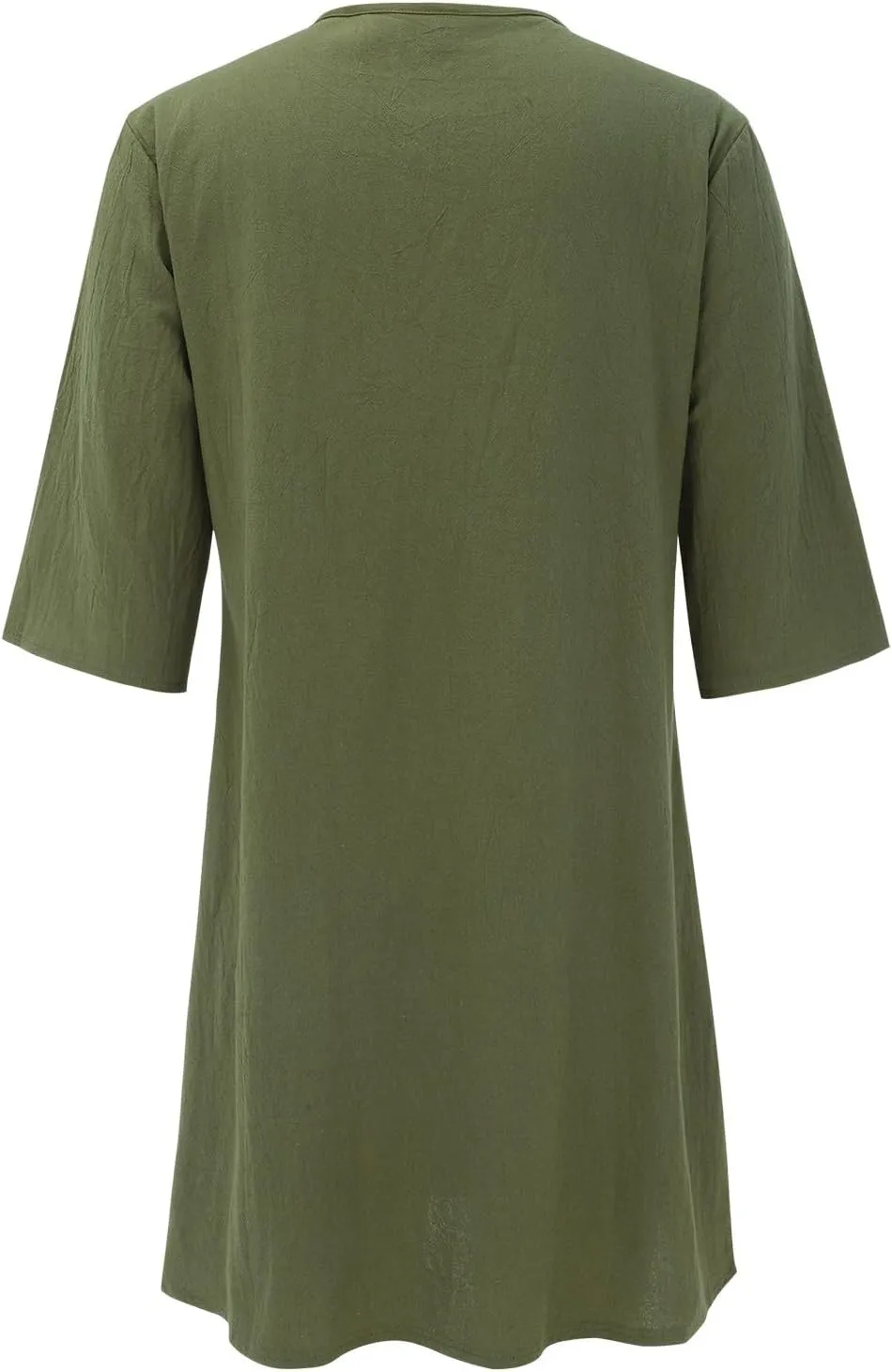 Cotton Linen Dress for Women Spring Summer Casual Elegant V Neck 3/4 Sleeve Midi Plain Beach Knee Length Shirt Dress