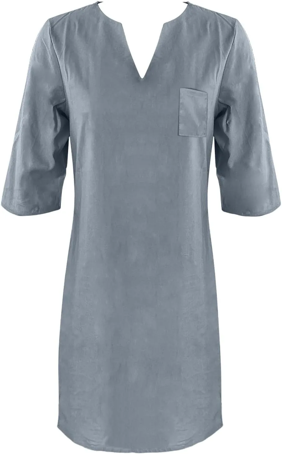 Cotton Linen Dress for Women Spring Summer Casual Elegant V Neck 3/4 Sleeve Midi Plain Beach Knee Length Shirt Dress